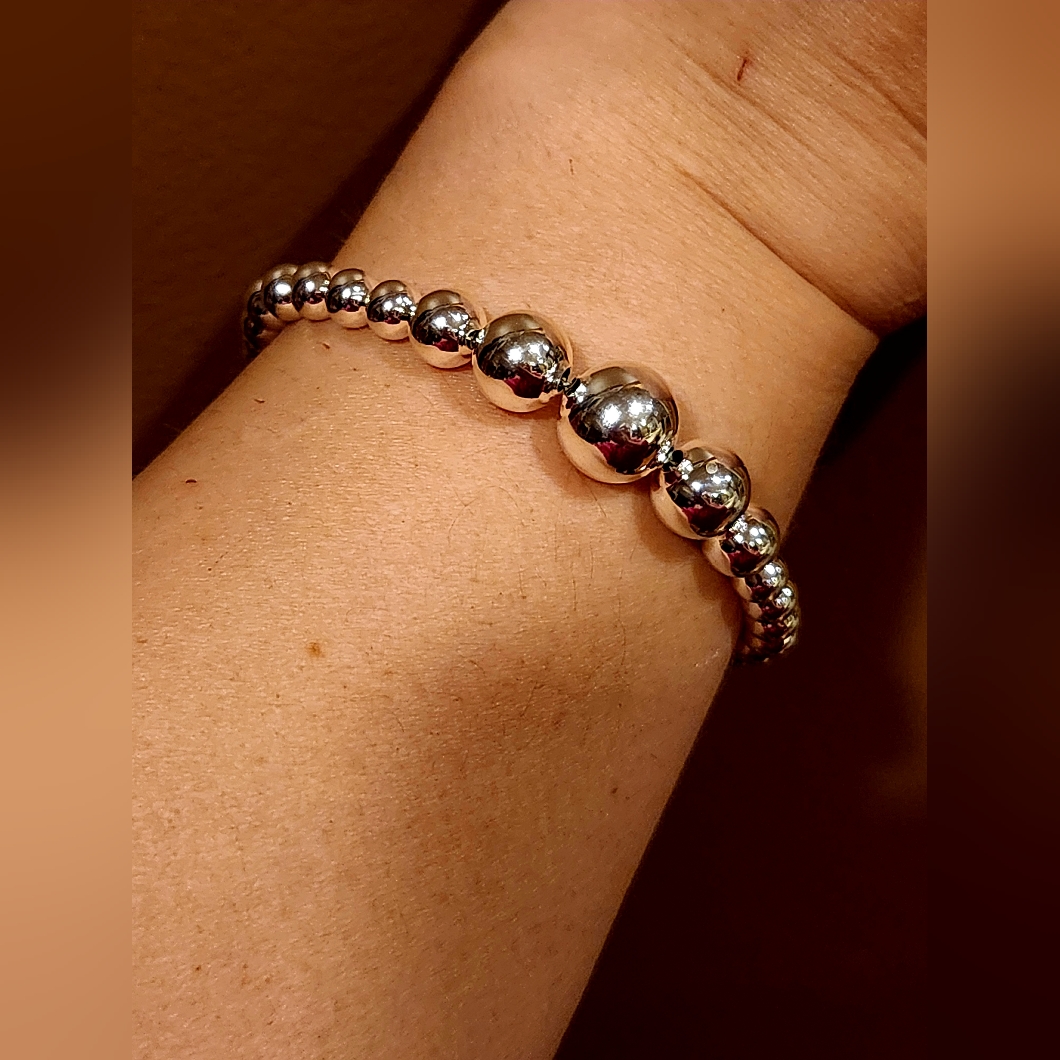 An Elegant 925 Sterling Silver Bead Bracelet For Women - Simple Round Handmade